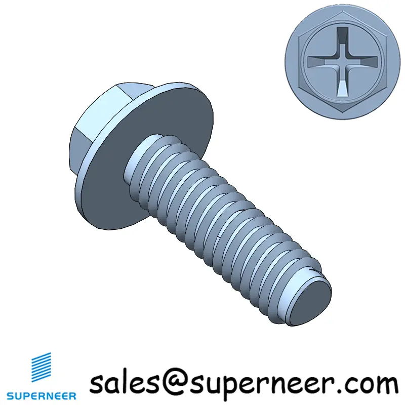 M2.5 × 8mm Indented Hex Washer Phillips Thread Forming Screws for Metal Steel Blue Zinc Plated