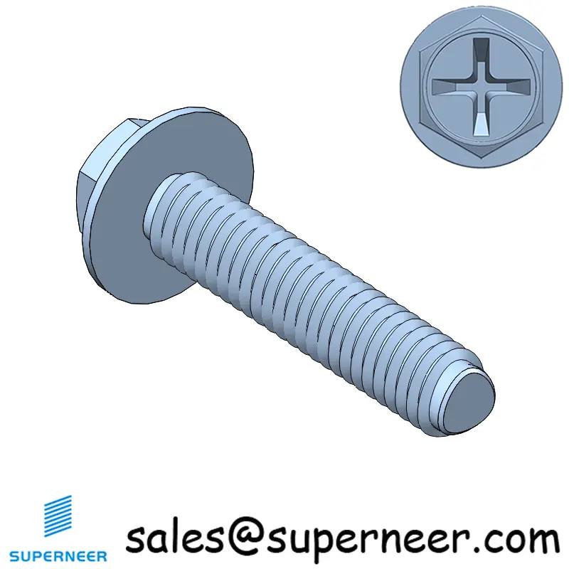 M2.5 × 12mm Indented Hex Washer Phillips Thread Forming Screws for Metal Steel Blue Zinc Plated