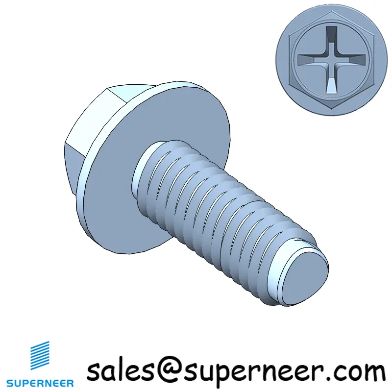 M3 × 8mm Indented Hex Washer Phillips Thread Forming Screws for Metal Steel Blue Zinc Plated