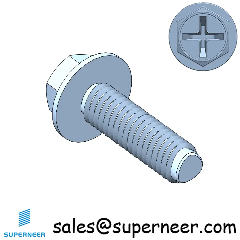 M3 × 10mm Indented Hex Washer Phillips Thread Forming Screws for Metal Steel Blue Zinc Plated