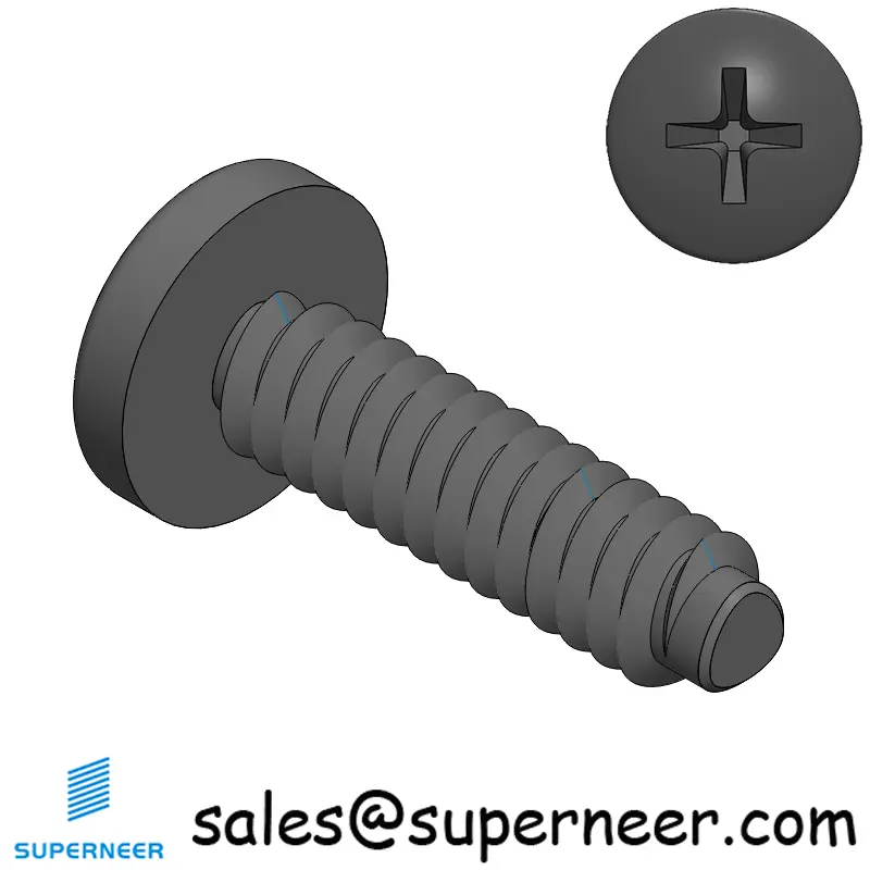 6-32 × 1/2 Pan Head Phillips Square Thread Forming  Screws for Metal  Steel Black