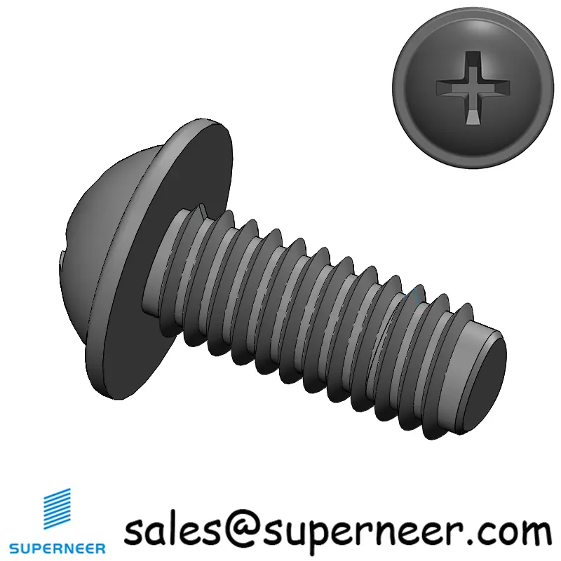 M2.5 × 6mm Pan Washer Phillips Thread Forming Screws for Metal Steel Black