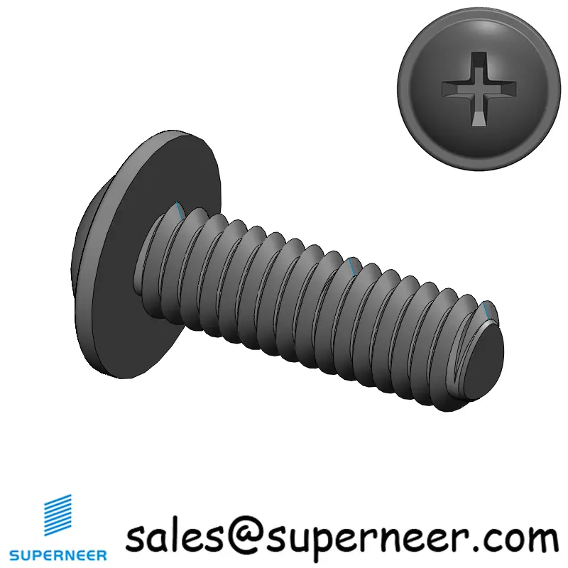 M4 × 12mm Pan Washer Phillips Thread Forming Screws for Metal Steel Black