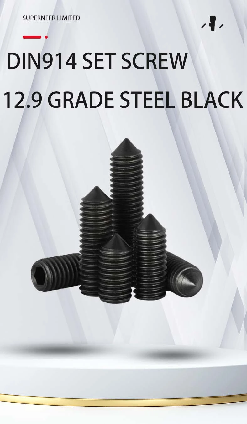 M2 x 9mm Socket Set Screw Cone Point 12.9 Carbon Steel Black DIN914