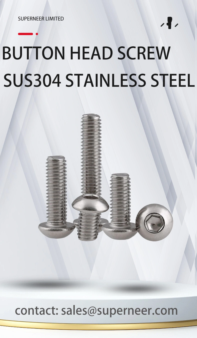 1/4"-20 x 3/16" Button Head Socket Cap Hex Drive Machine Screw SUS304 Stainless Steel