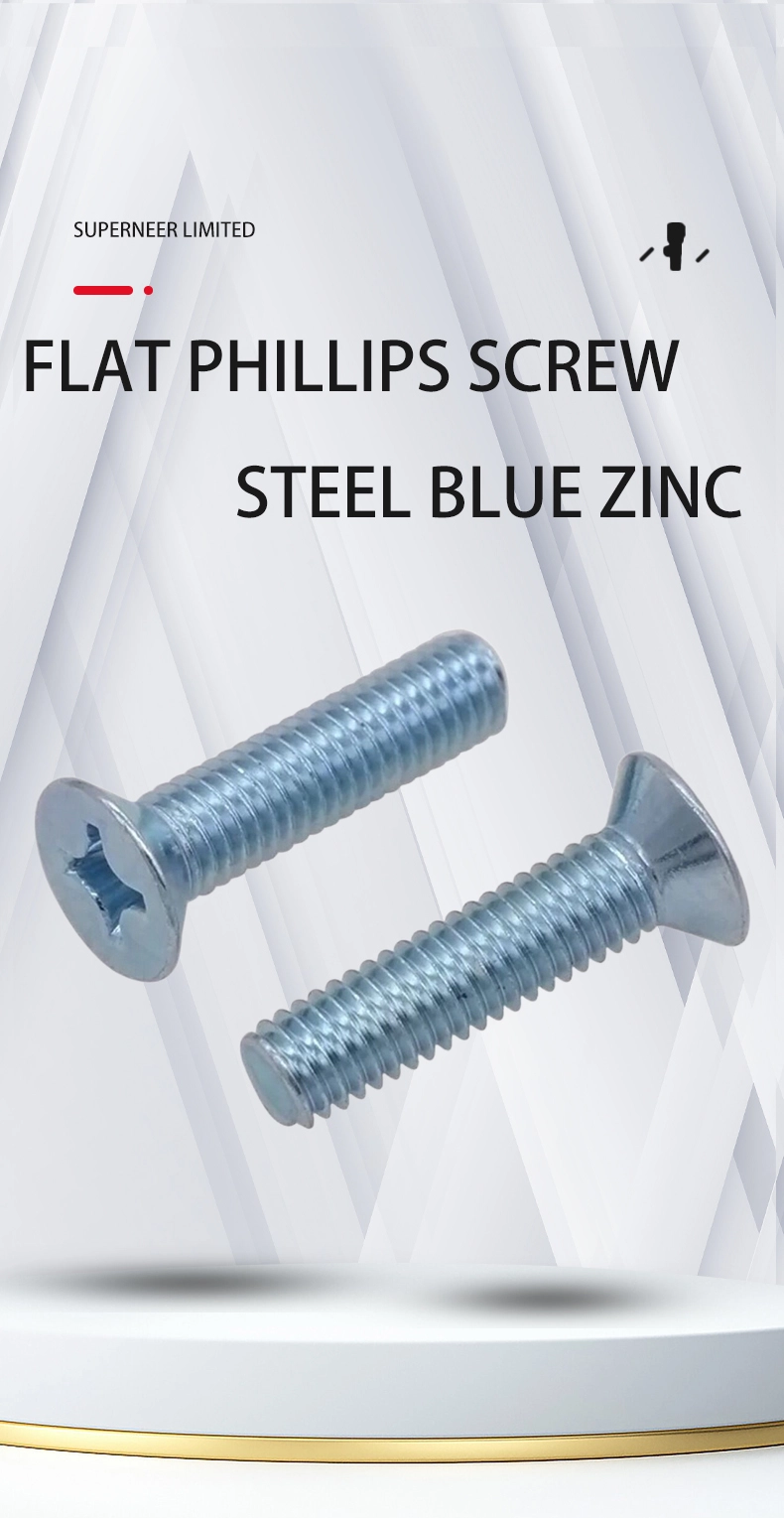 M2 x 7 mm Flat Head 120&deg; Phillips Machine Screw Steel Blue Zinc Plated