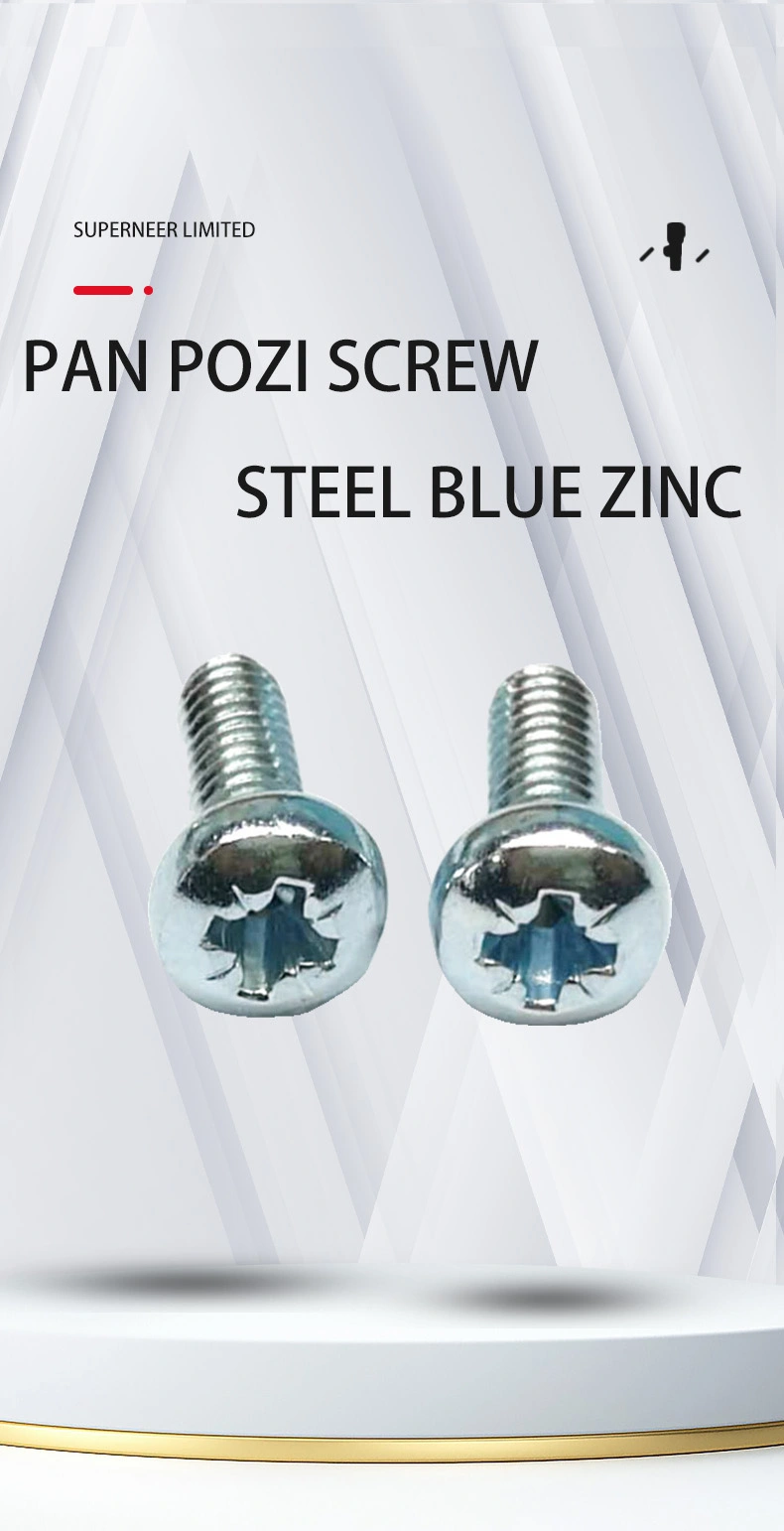 8-32 x 3/8" Pan Head Pozi Machine Screw Steel Blue Zinc Plated ANSI/ASME B18.6.3