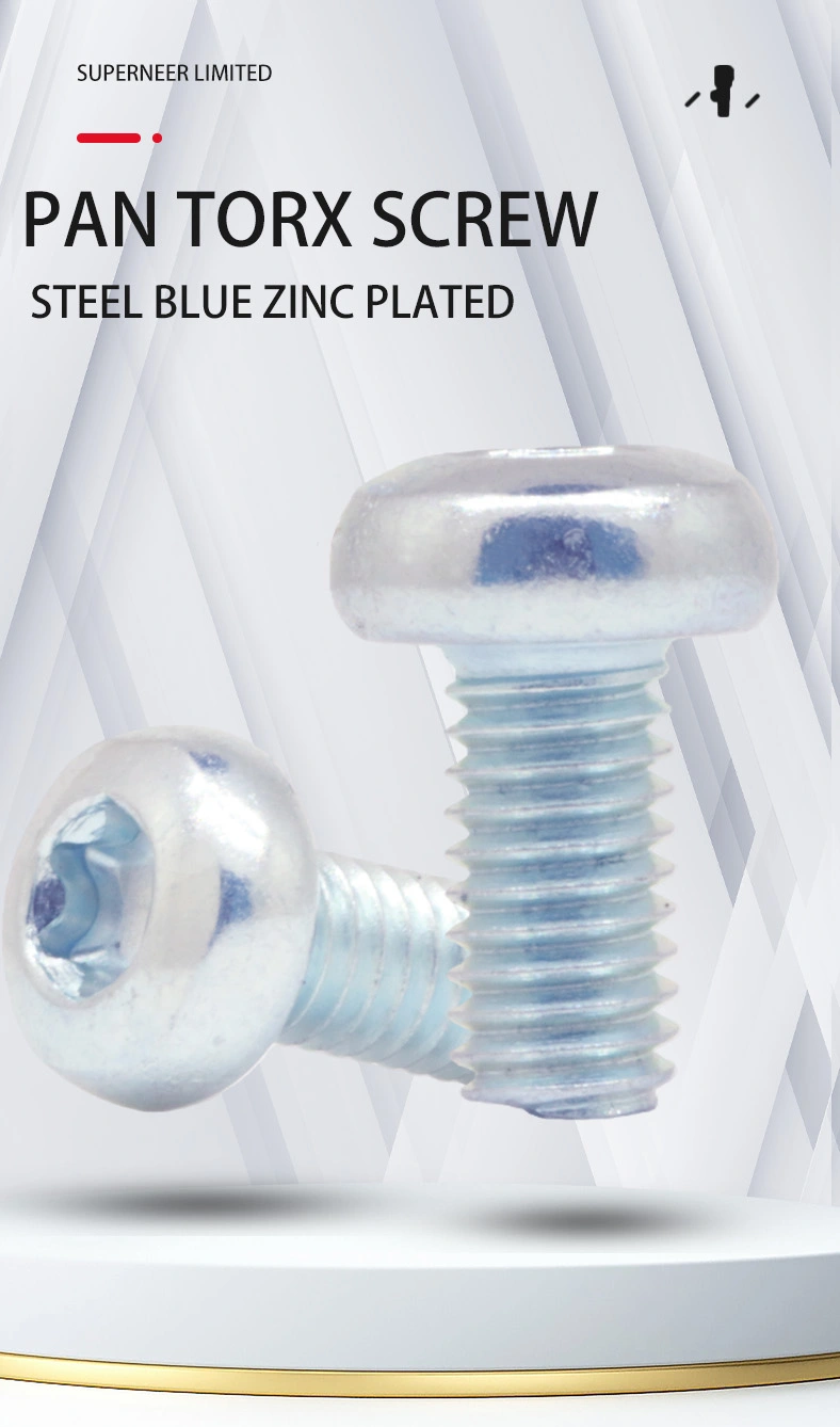 M3 x 6 mm Pan Head Torx Machine Screw Steel Blue Zinc Plated ISO 14583