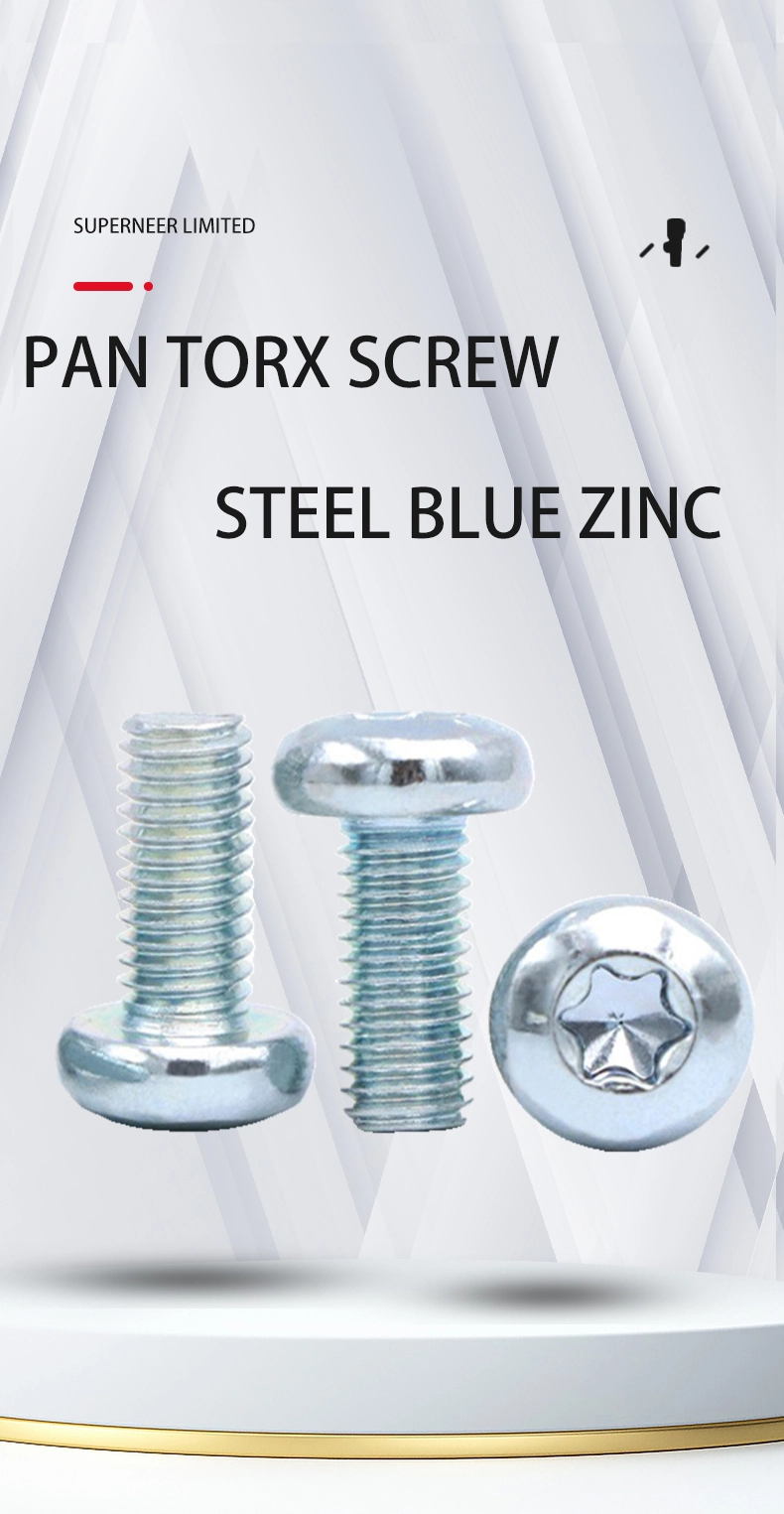 M2 x 6 mm Pan Head Torx Machine Screw Steel Blue Zinc Plated ISO 14583