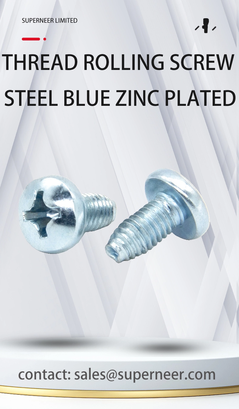 M4 &times; 6mm Pan Head Phillips Thread Forming Screws for Metal Steel Blue Zinc Plated