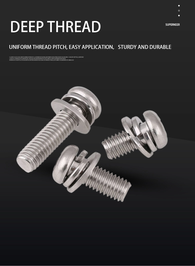 8-32 x 3/8" Pan Head Phillips SEMS Screws with Spring and Flat Washer SUS304 Stainless Steel Inox