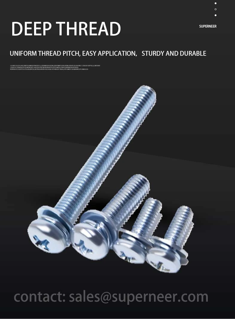 8-32 x 7/16" Pan Head Phillips SEMS Screws with Spring and Flat Washer Steel Blue Zinc Plated