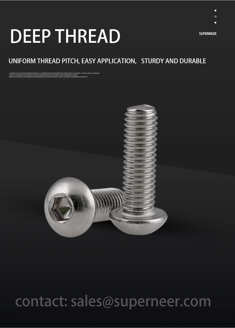 1/4"-20 x 3/16" Button Head Socket Cap Hex Drive Machine Screw SUS304 Stainless Steel