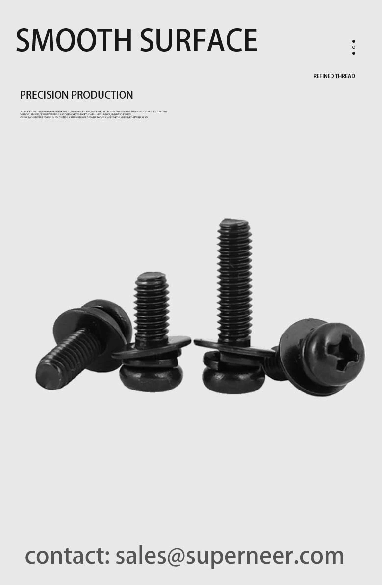 8-32 x 7/16" Pan Head Phillips SEMS Screws with Spring and Flat Washer Steel Black