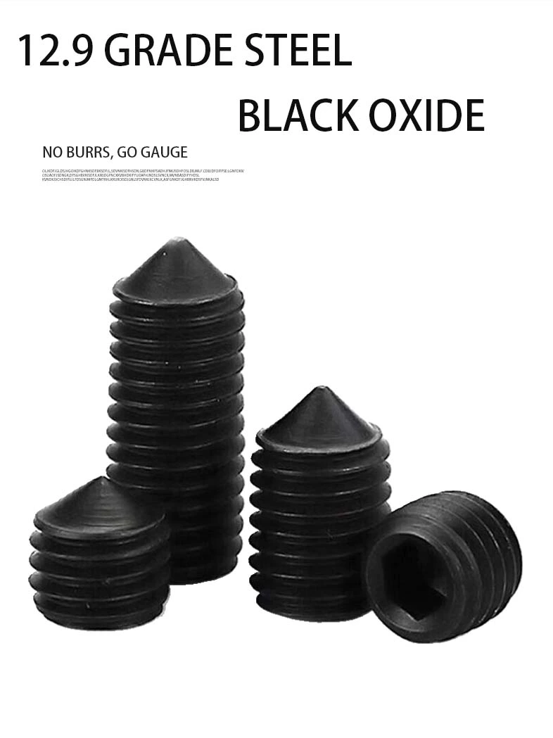 M2 x 9mm Socket Set Screw Cone Point 12.9 Carbon Steel Black DIN914