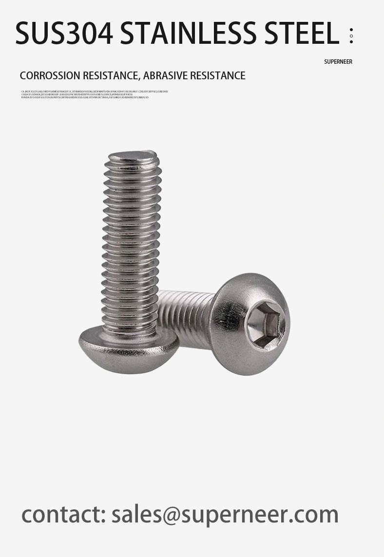 8-32 x 1/4"  Button Head Socket Cap Machine Screw SUS304 Stainless Steel Inox