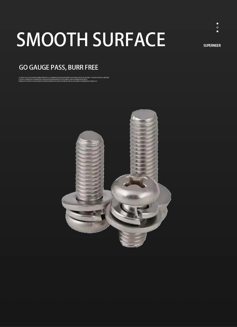 8-32 x 3/8" Pan Head Phillips SEMS Screws with Spring and Flat Washer SUS304 Stainless Steel Inox