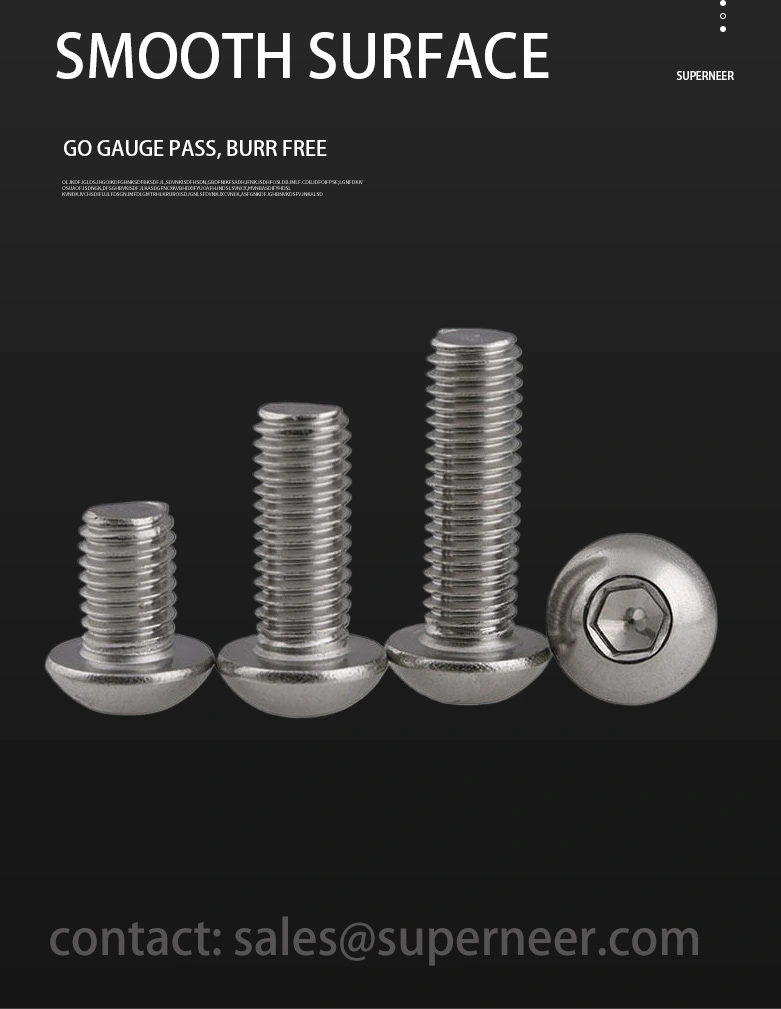 1/4"-20 x 3/16" Button Head Socket Cap Hex Drive Machine Screw SUS304 Stainless Steel