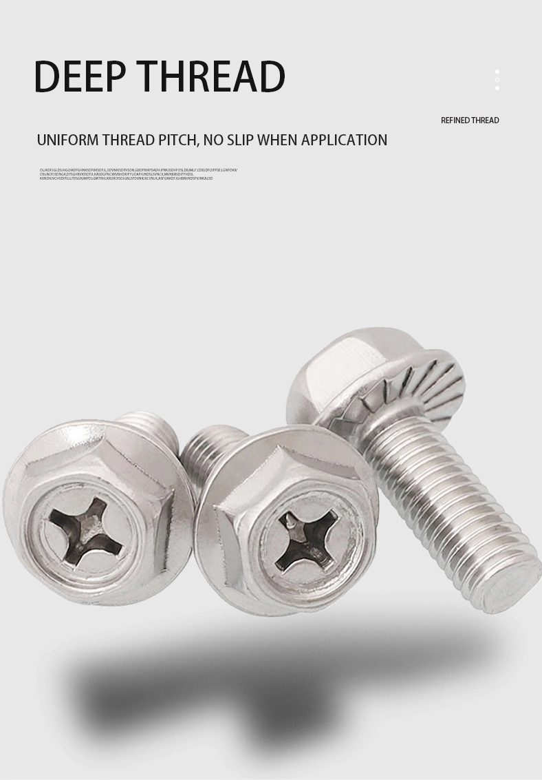 8-32 x 3/16" Indented Hex Washer Serrated Head Phillips Machine Screw SUS304 Stainless Steel Inox