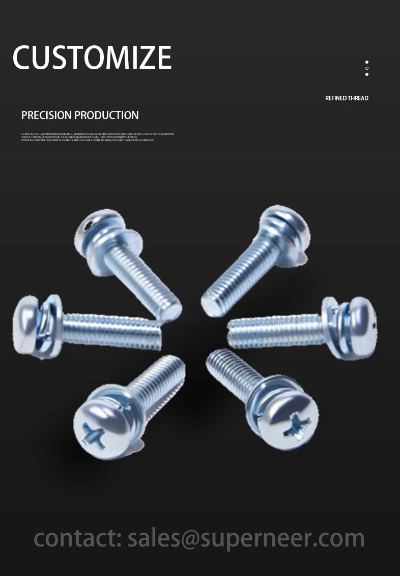 8-32 x 7/16" Pan Head Phillips SEMS Screws with Spring and Flat Washer Steel Blue Zinc Plated