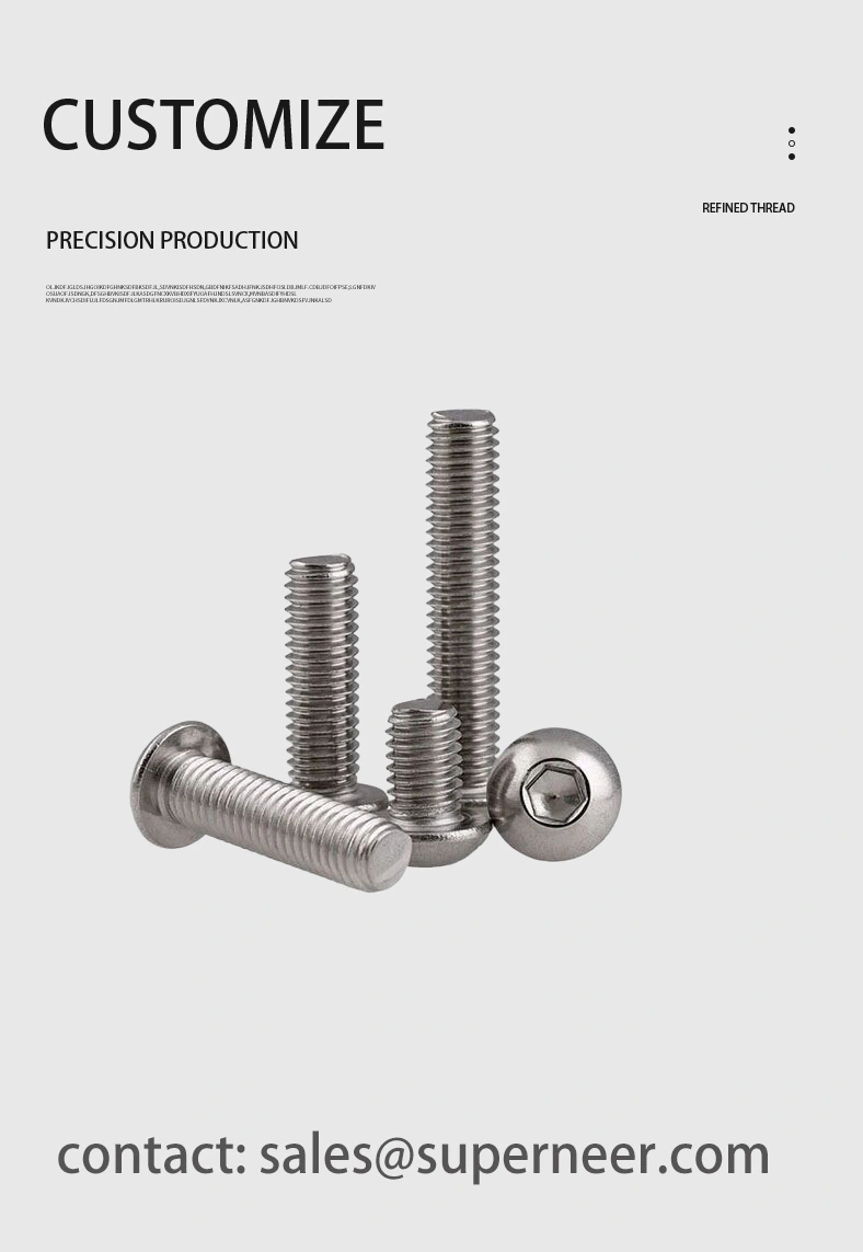 1/4"-20 x 3/16" Button Head Socket Cap Hex Drive Machine Screw SUS304 Stainless Steel