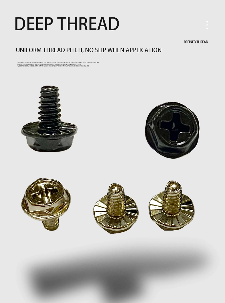 6-32 x 1/4" Indented Hex Washer Serrated Head Phillips Machine Screw Steel Black