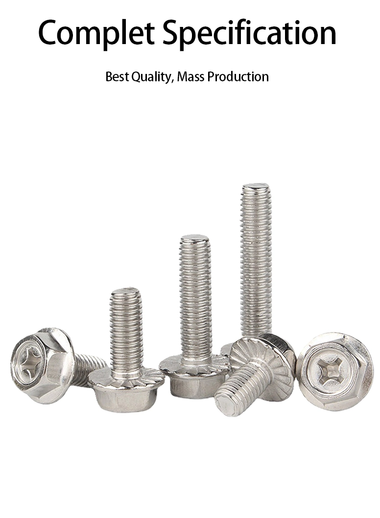 8-32 x 3/16" Indented Hex Washer Serrated Head Phillips Machine Screw SUS304 Stainless Steel Inox