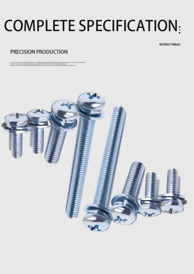 8-32 x 7/16" Pan Head Phillips SEMS Screws with Spring and Flat Washer Steel Blue Zinc Plated