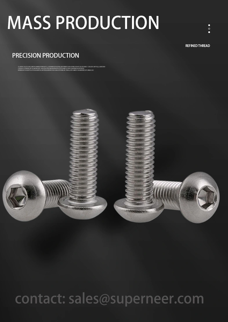 1/4"-20 x 3/16" Button Head Socket Cap Hex Drive Machine Screw SUS304 Stainless Steel