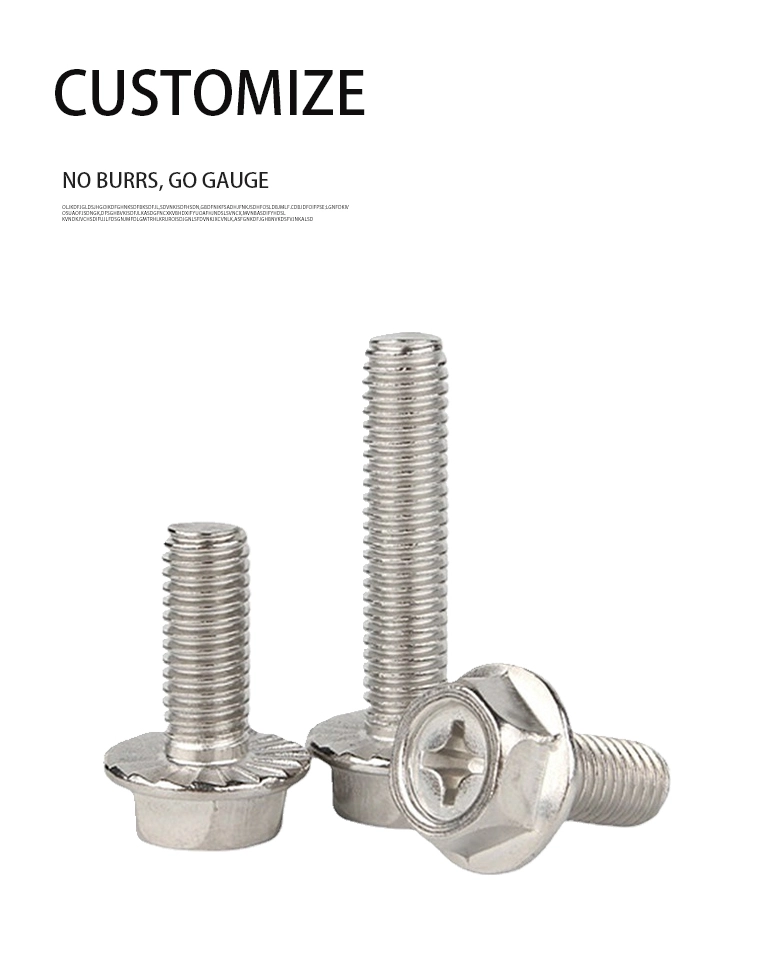 8-32 x 3/16" Indented Hex Washer Serrated Head Phillips Machine Screw SUS304 Stainless Steel Inox