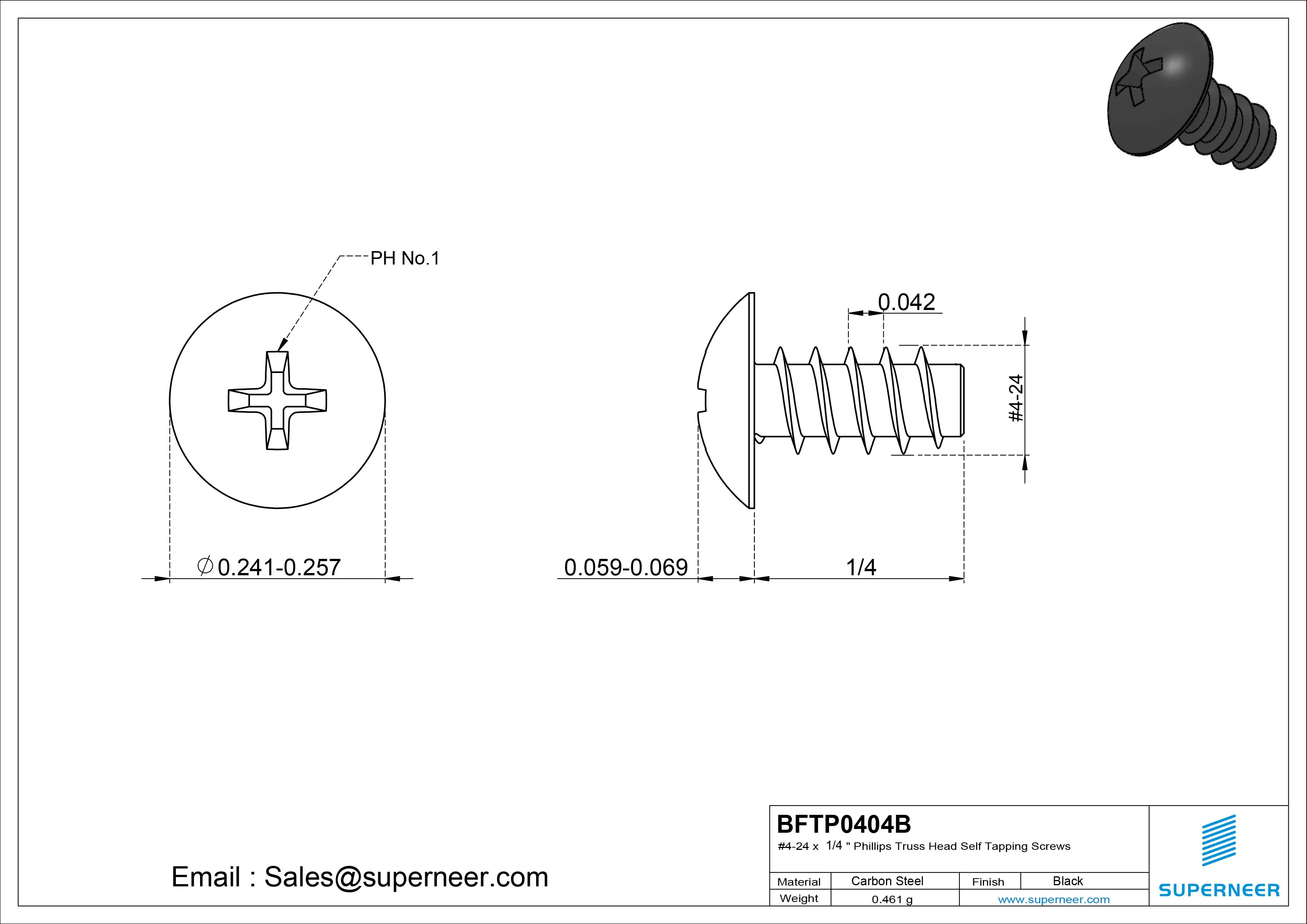 #4-24 x 1/4" Phillips Truss Head Self Tapping Screws Steel Black Zinc Plated